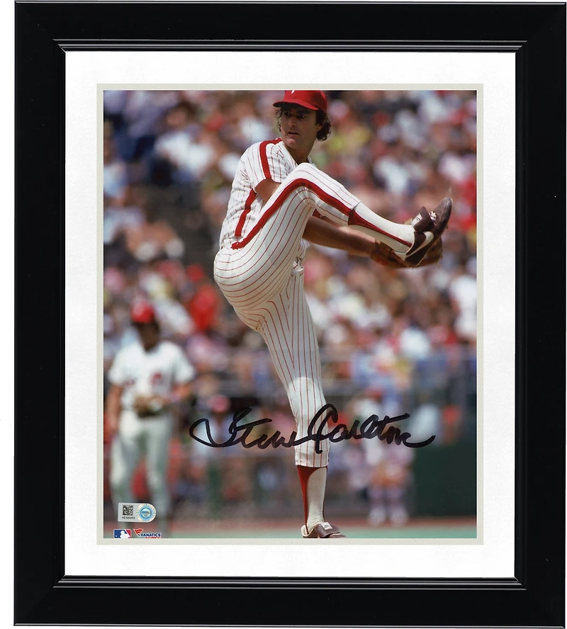 Steve Carlton Philadelphia Phillies Autographed 8" x 10" Leg Up in Pinstripes Photograph