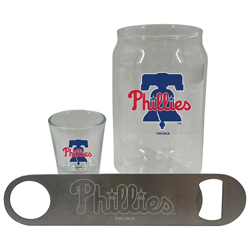 Ensemble de trois verres à bière de 2 oz et décapsuleur des Philadelphia Phillies de The Memory Company