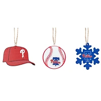 The Memory Company Philadelphia Phillies Lot de trois casquettes, baseball et ornements en forme de flocon de neige