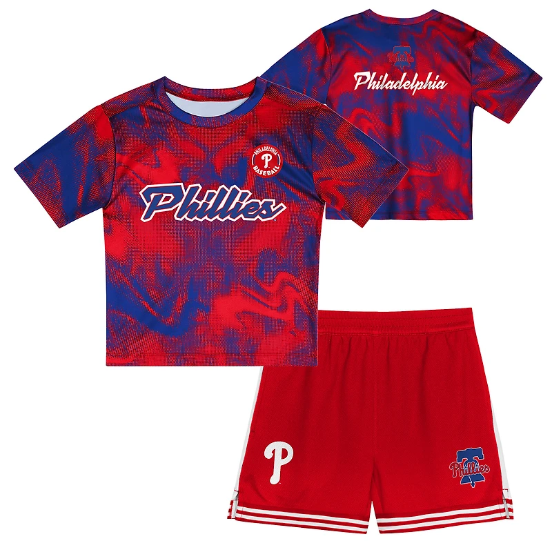 Ensemble t-shirt et short rouge pour tout-petits, frappeur de champ intérieur des Philadelphia Phillies