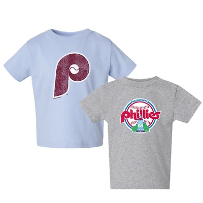 Ensemble de deux t-shirts pour tout-petits, doux comme du raisin, gris chiné, collection Philadelphia Phillies Cooperstown.