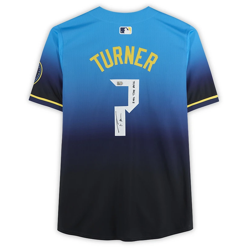 Maillot bleu Nike City Connect Limited autographié par Trea Turner des Phillies de Philadelphie avec inscription « Sing The Bell »