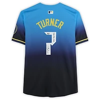 Maillot bleu Nike City Connect Limited autographié par Trea Turner des Phillies de Philadelphie avec inscription « Sing The Bell »