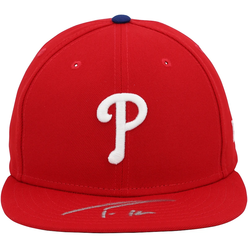 Casquette de baseball New Era dédicacée par Trea Turner des Phillies de Philadelphie