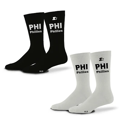Lot de 2 paires de chaussettes d'assistance unisexes noires/blanches Starter Philadelphia Phillies