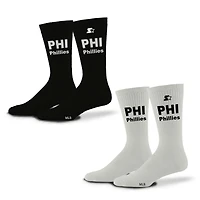 Lot de 2 paires de chaussettes d'assistance unisexes noires/blanches Starter Philadelphia Phillies