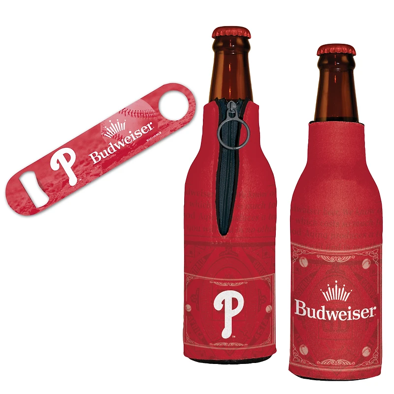 WinCraft Philadelphia Phillies MLB x Budweiser Ouvre-bouteille et 2 refroidisseurs de bouteilles