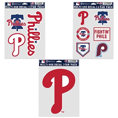 Lot de trois autocollants WinCraft pour supporters des Philadelphia Phillies