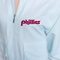 Veste courte à fermeture éclair intégrale bleu clair pour femme Lusso Philadelphia Phillies Paisley