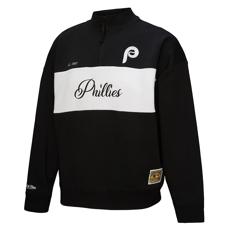 Pull zippé quart de tour noir pour femme Mitchell & Ness Philadelphia Phillies Cooperstown Collection