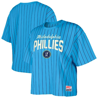 Women's New Era  Light Blue Philadelphia Phillies City Connect Multiplier Pinstripe Cropped T-Shirt