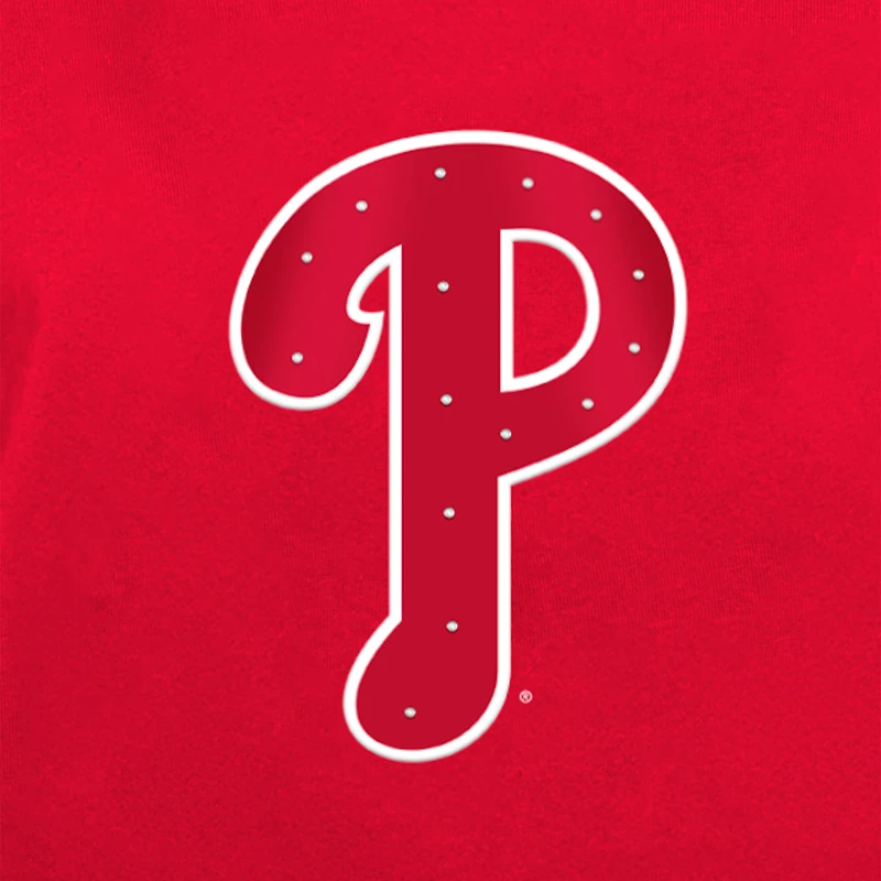 T-shirt à col en V rouge strass pour femme New Era Philadelphia Phillies Game Day