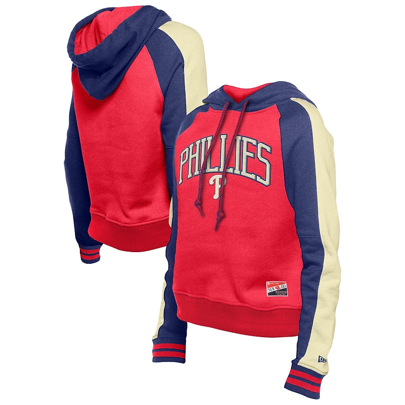 Women's New Era  Red Philadelphia Phillies Throwback Cropped Raglan Pullover Hoodie