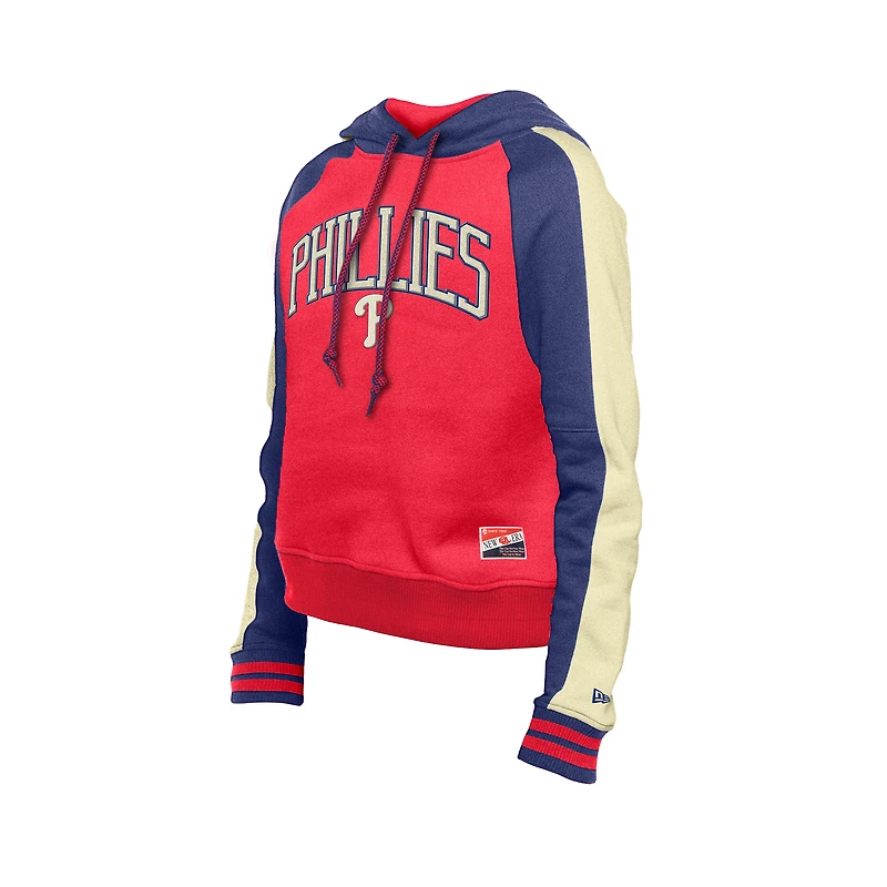 Women's New Era  Red Philadelphia Phillies Throwback Cropped Raglan Pullover Hoodie