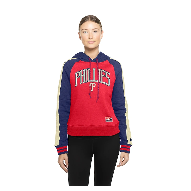 Women's New Era  Red Philadelphia Phillies Throwback Cropped Raglan Pullover Hoodie