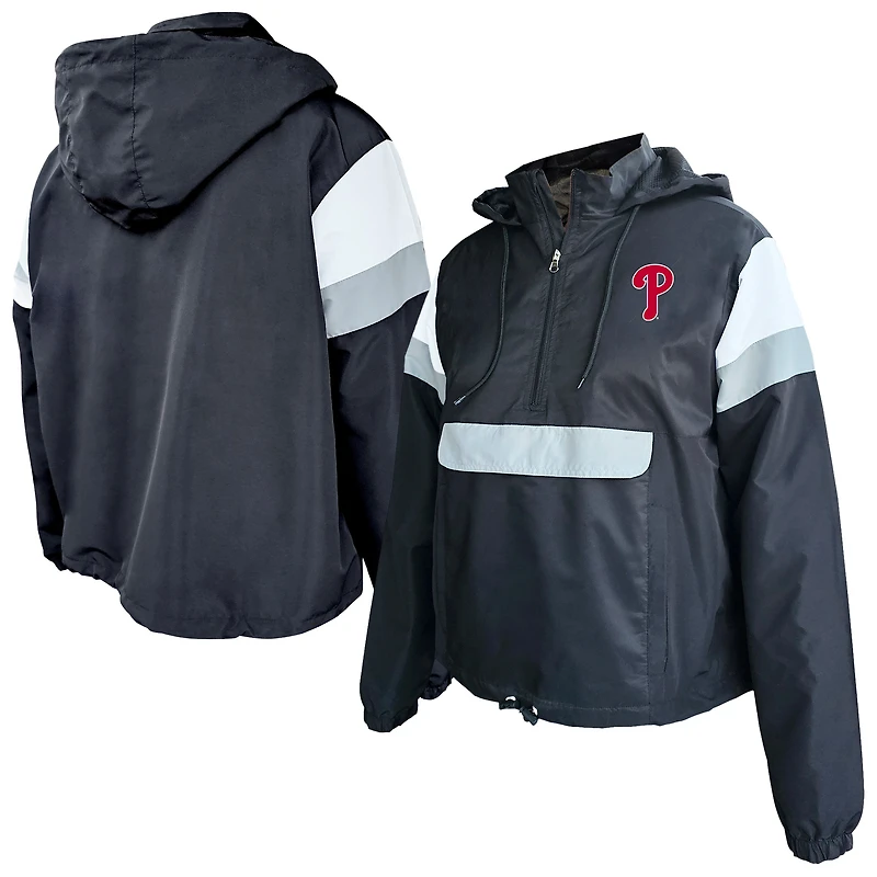Sweat à capuche anorak grande taille pour femme Profile Black Philadelphia Phillies, pull fermeture éclair quart de tour