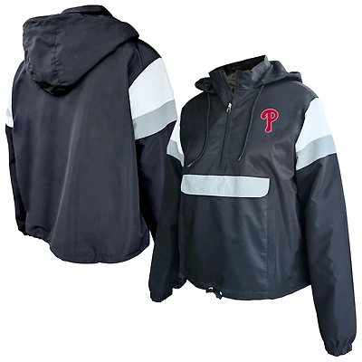 Sweat à capuche anorak grande taille pour femme Profile Black Philadelphia Phillies, pull fermeture éclair quart de tour