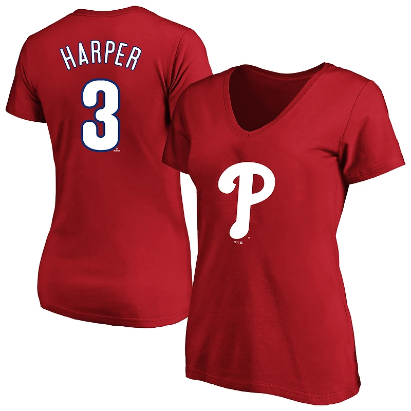Profil femme Bryce Harper T-shirt col en V rouge Philadelphia Phillies grande taille avec nom et numéro