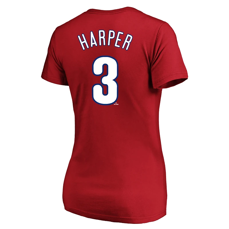 Profil femme Bryce Harper T-shirt col en V rouge Philadelphia Phillies grande taille avec nom et numéro