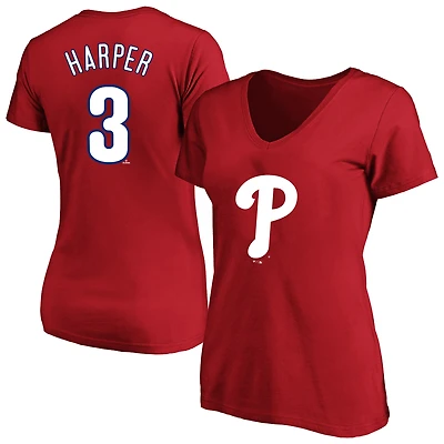 Profil femme Bryce Harper T-shirt col en V rouge Philadelphia Phillies grande taille avec nom et numéro
