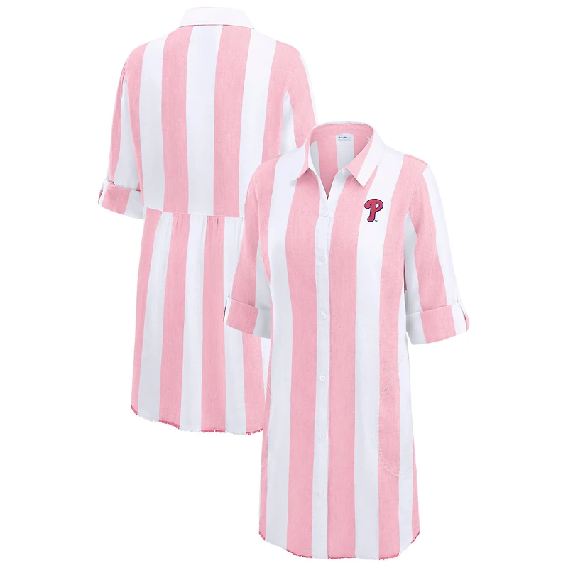 Haut de plage à boutons Tommy Bahama rose pour femme, style boyfriend, rugby, des Philadelphia Phillies