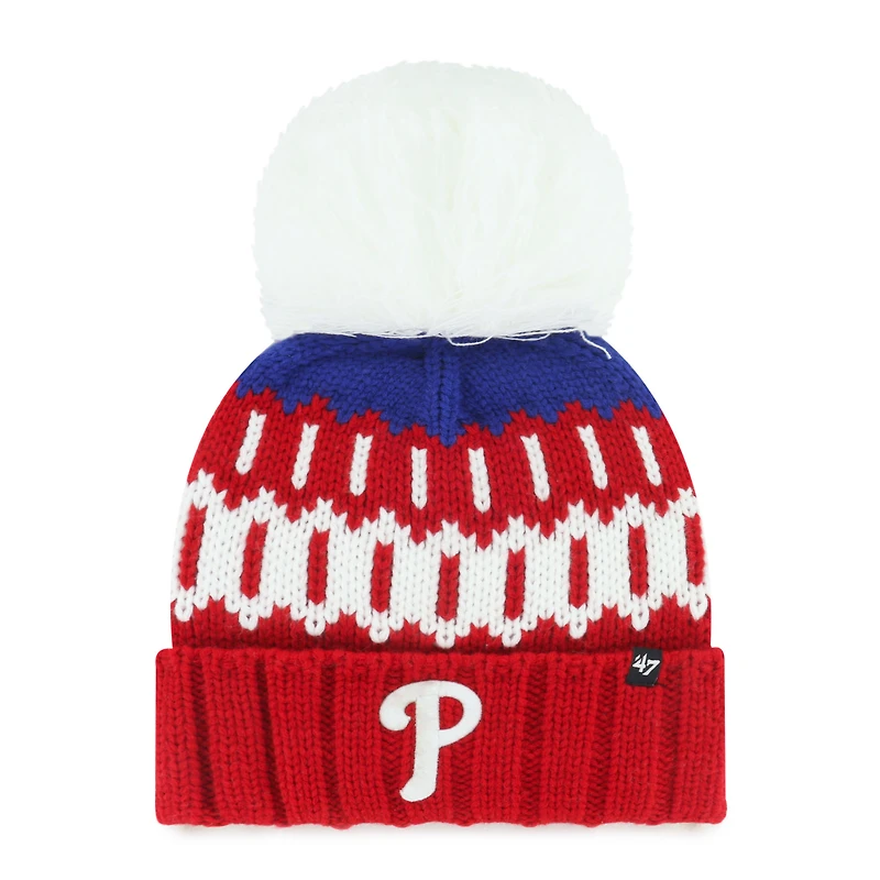 Women's '47  Red Philadelphia Phillies Felicity Cuffed Knit Hat with Pom