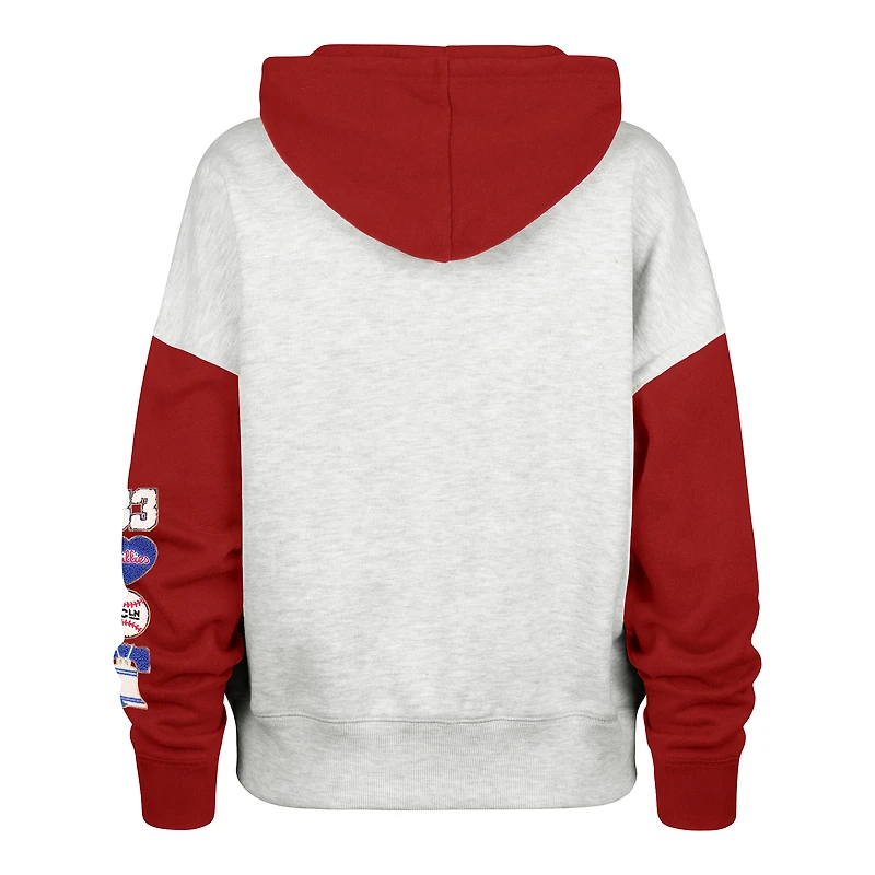 Sweat à capuche zippé pour femme '47 x Stoney Clover Lane, gris chiné/rouge, Philadelphia Phillies.