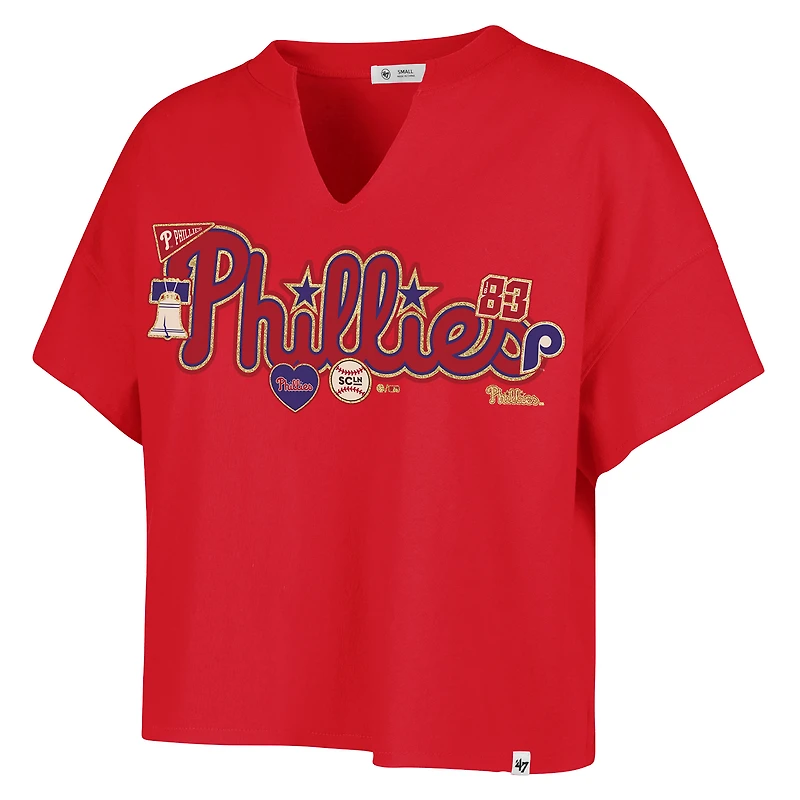 Women's '47 x Stoney Clover Lane Red Philadelphia Phillies Oversized Notch Neck T-Shirt