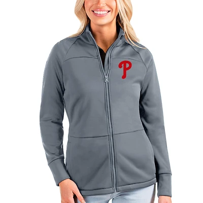 Women's Antigua Gray Philadelphia Phillies Links Full-Zip Golf Jacket