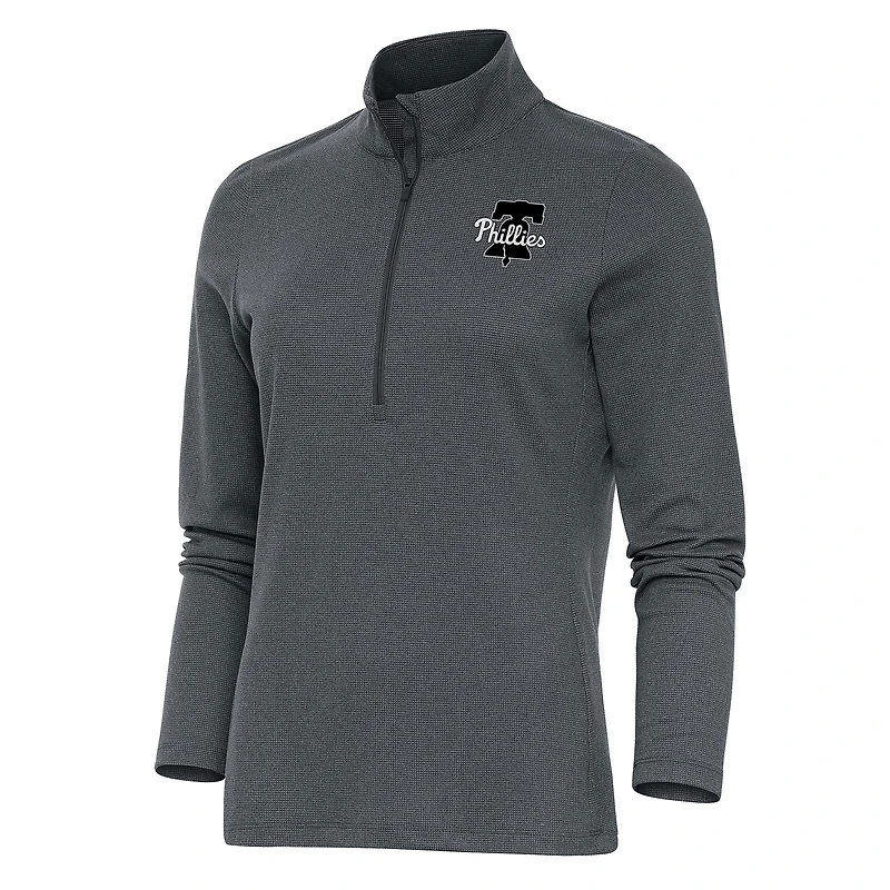 Haut à demi-zip métallique brossé Antigua Heather Charcoal Philadelphia Phillies pour femme