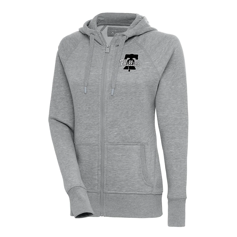 Women's Antigua  Heather Gray Philadelphia Phillies Brushed Metallic Victory Full-Zip Hoodie