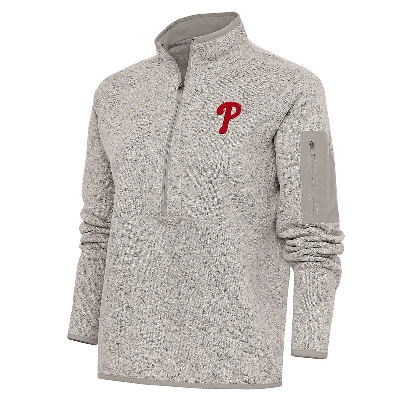 Veste à enfiler glissière quart de tour avec logo Fortune des Philadelphia Phillies pour femme Antigua Oatmeal