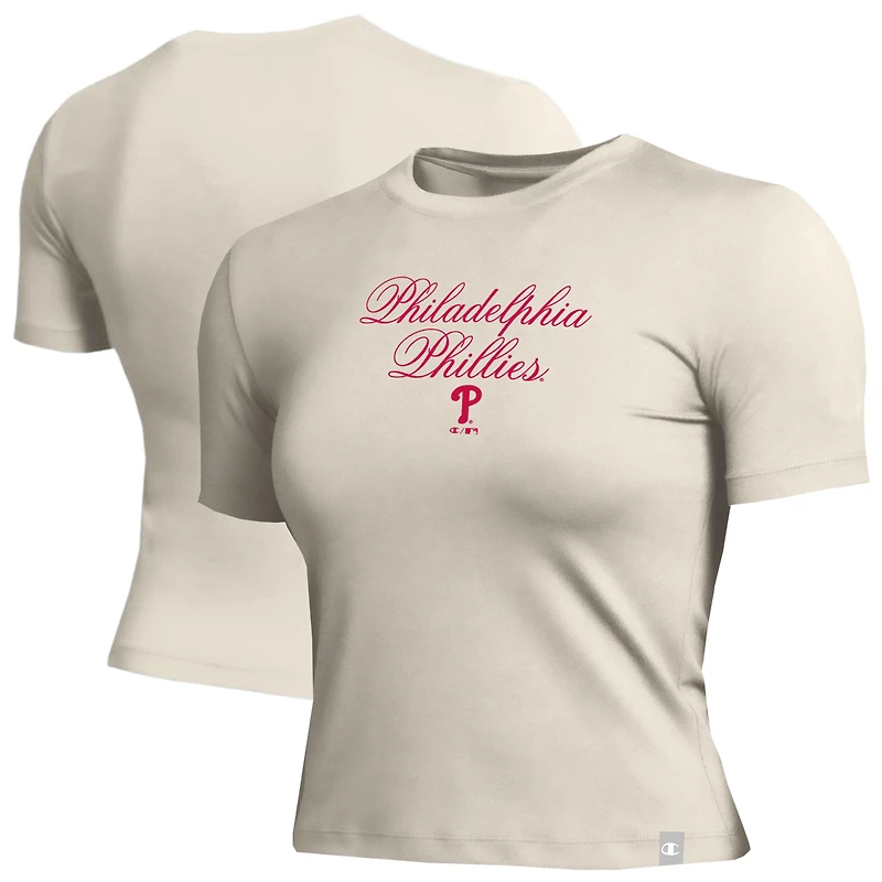 T-shirt court ajusté doux au toucher Champion Cream Philadelphia Phillies pour femme