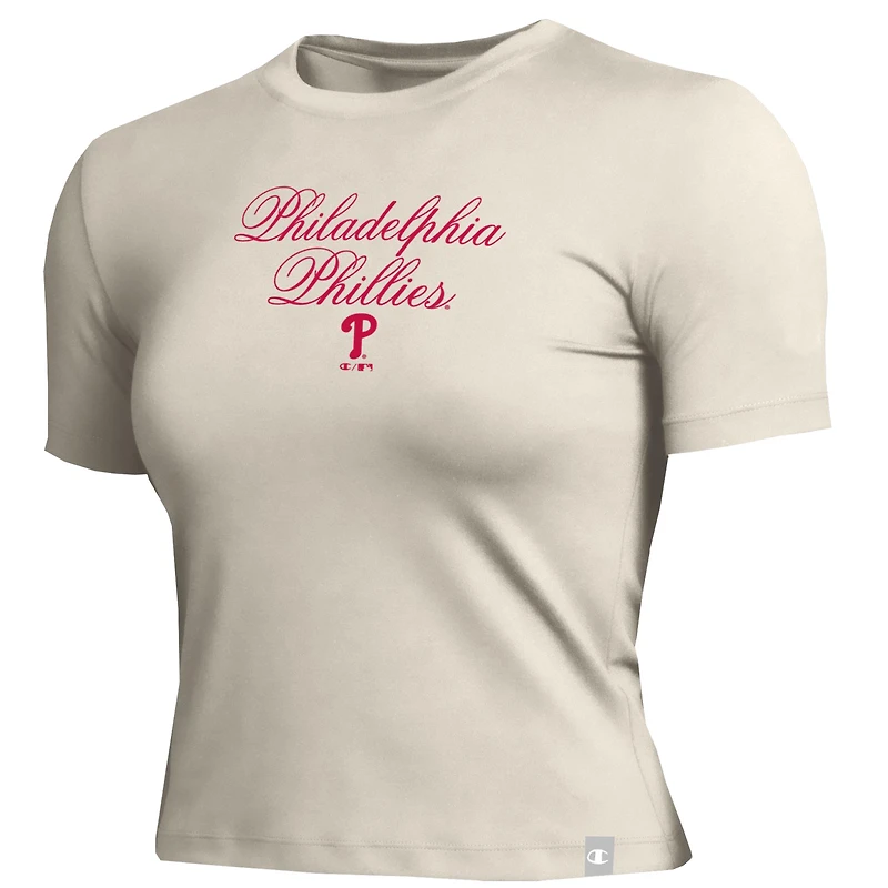 Women's Champion Cream Philadelphia Phillies Soft-Touch Fitted Cropped T-Shirt