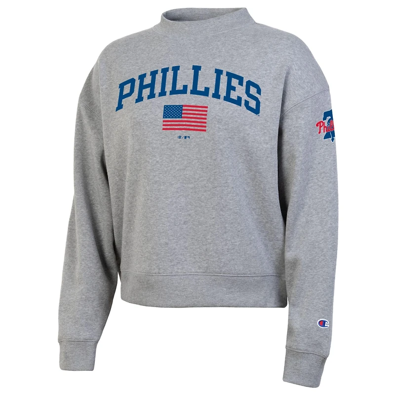 Women's Champion  Heather Gray Philadelphia Phillies Americana Triumph Fleece Tri-Blend Sweatshirt