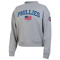 Women's Champion  Heather Gray Philadelphia Phillies Americana Triumph Fleece Tri-Blend Sweatshirt