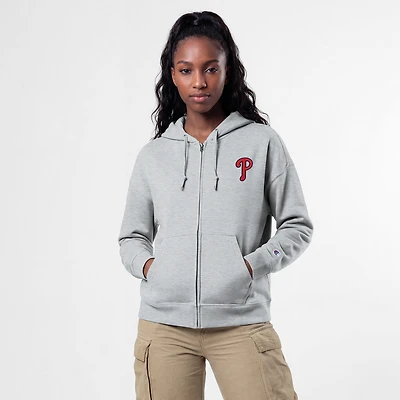 Women's Champion Heather Gray Philadelphia Phillies Powerblend Fleece Full-Zip Hoodie