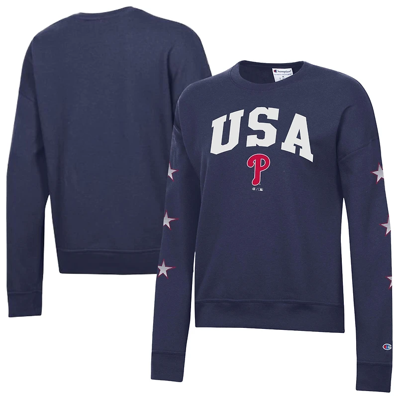 Women's Champion Navy Philadelphia Phillies Americana Fleece Crewneck Sweatshirt