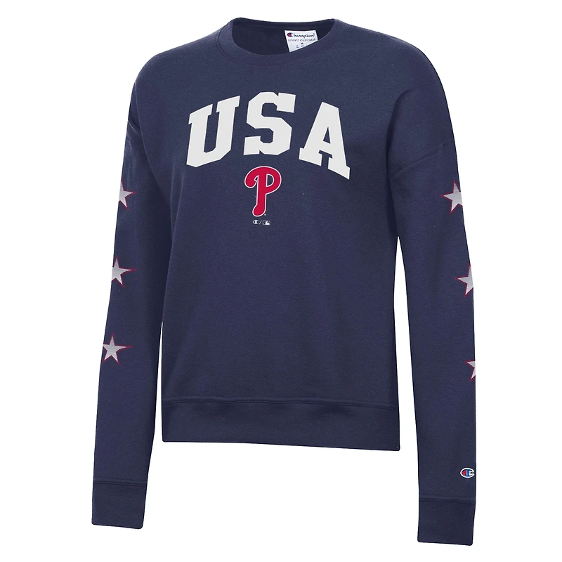 Women's Champion Navy Philadelphia Phillies Americana Fleece Crewneck Sweatshirt