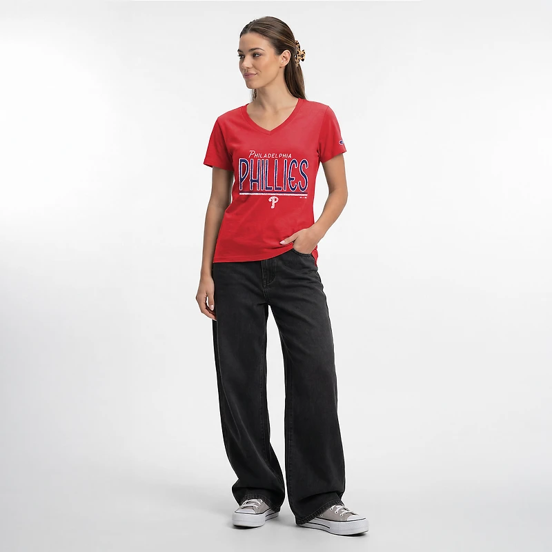 T-shirt à col en V rouge Champion Philadelphia Phillies pour femmes