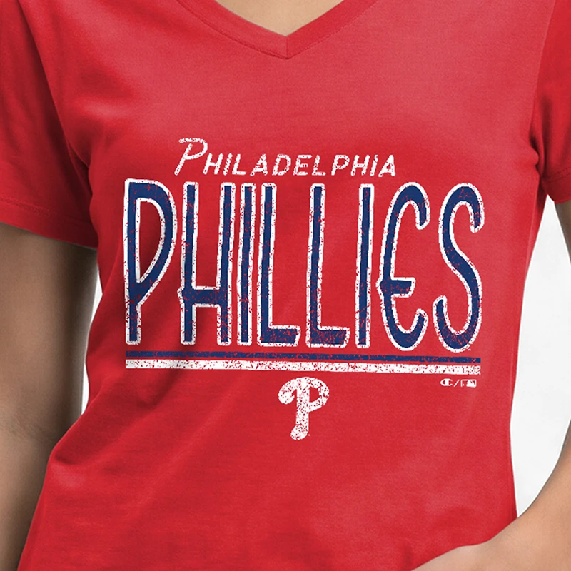 T-shirt à col en V rouge Champion Philadelphia Phillies pour femmes