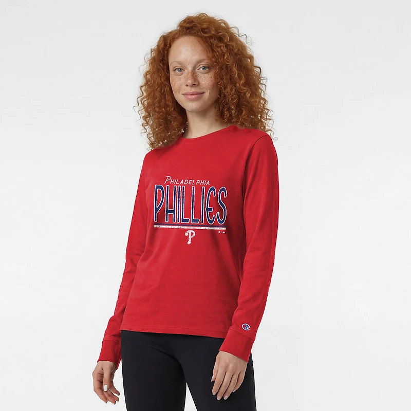 T-shirt à manches longues Champion rouge Philadelphia Phillies pour femmes