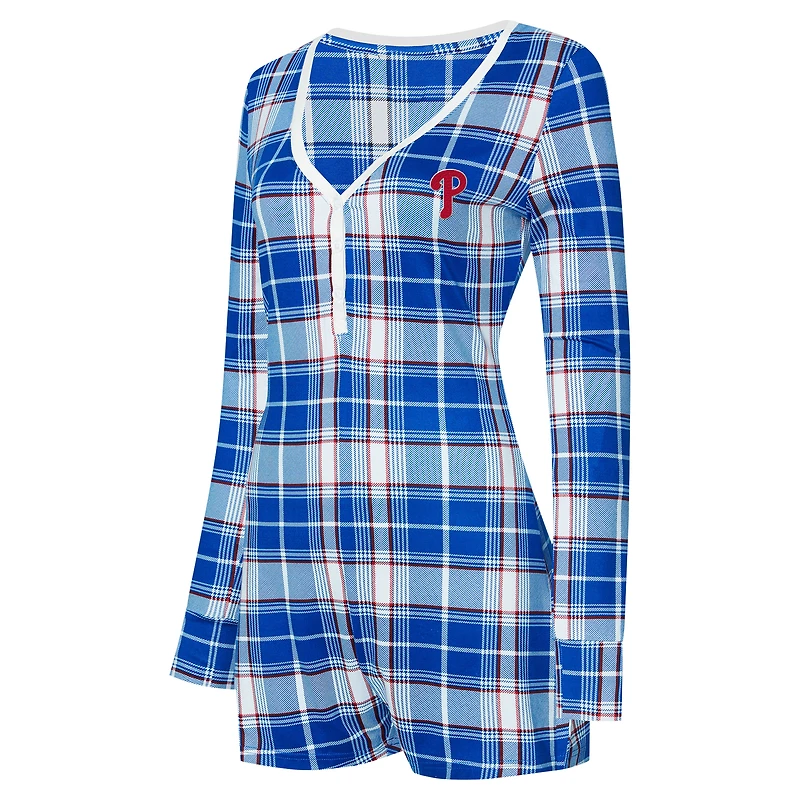 Women's Concepts Sport Royal Philadelphia Phillies Ashford Plaid V-Neck Knit Romper