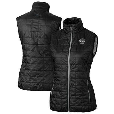 Women's Cutter & Buck Black Philadelphia Phillies Rainier PrimaLoft Eco Insulated Full-Zip Puffer Vest