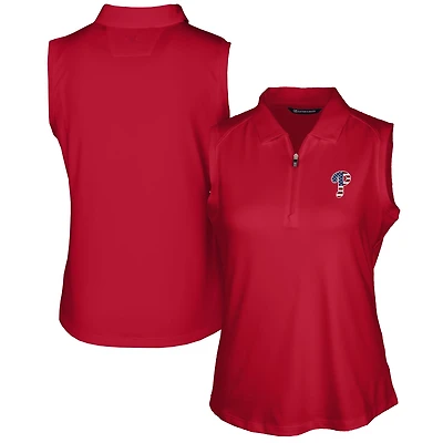 Polo sans manches extensible Cutter & Buck Cardinal Philadelphia Phillies pour femme, avec logo Americana et finition DryTec Forge.