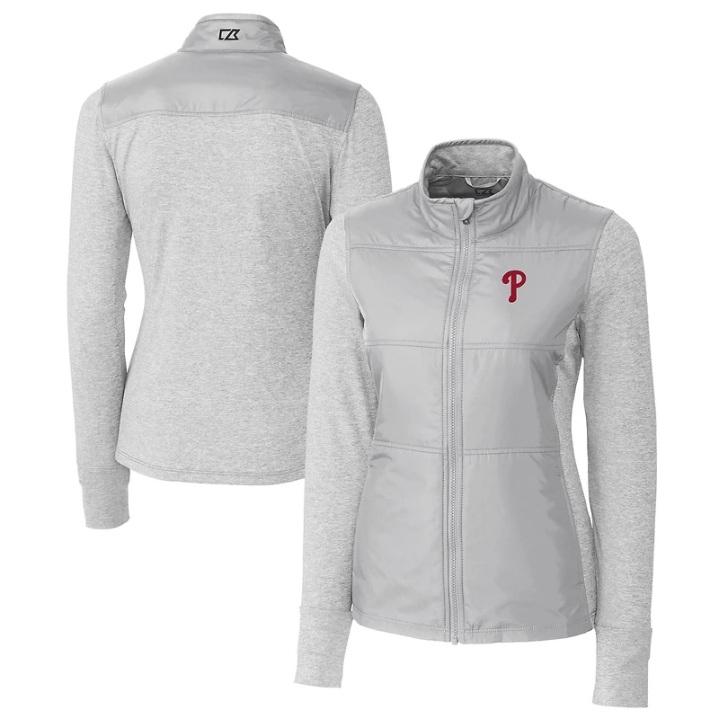 Coupe-vent matelassé entièrement zippé DryTec Stealth Hybrid pour femme, gris, des Philadelphia Phillies