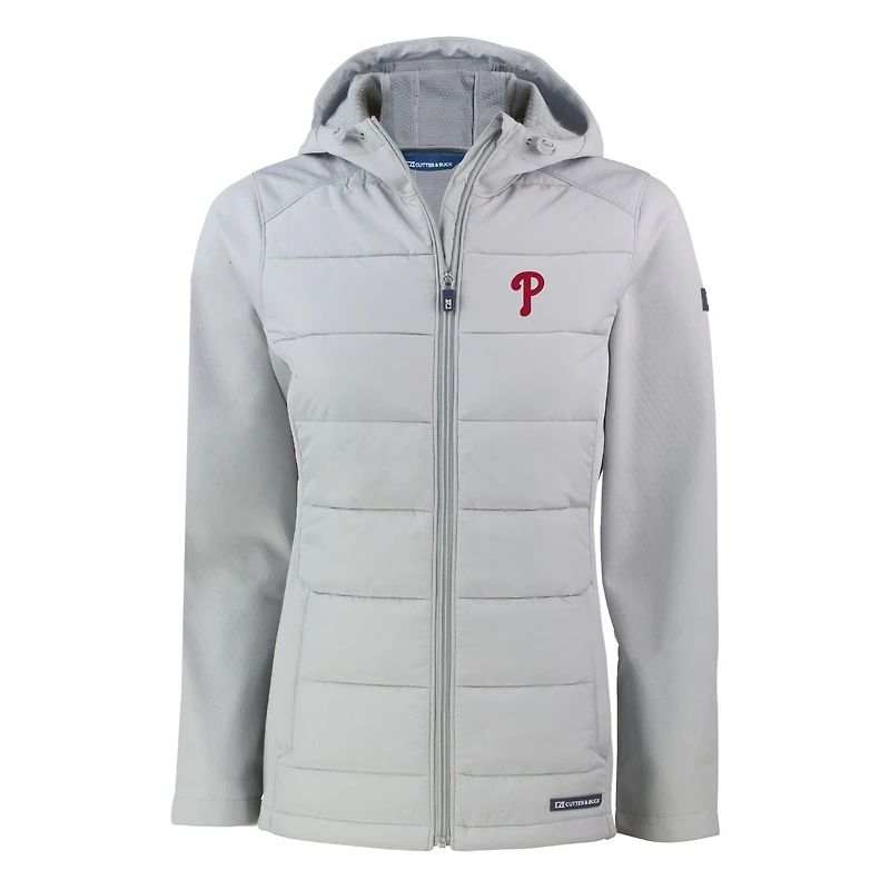 Veste à capuche entièrement zippée et recyclée Evoke Hybrid Eco Softshell pour femme, grise, des Philadelphia Phillies
