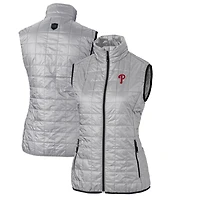 Gilet matelassé entièrement zippé Rainier PrimaLoft Eco pour femme, gris, Cutter & Buck, des Philadelphia Phillies