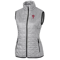 Gilet matelassé entièrement zippé Rainier PrimaLoft Eco pour femme, gris, Cutter & Buck, des Philadelphia Phillies