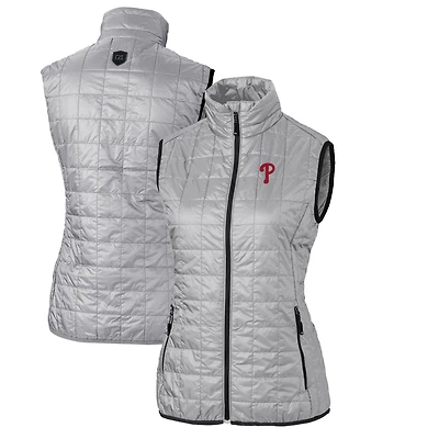 Gilet matelassé entièrement zippé Rainier PrimaLoft Eco pour femme, gris, Cutter & Buck, des Philadelphia Phillies
